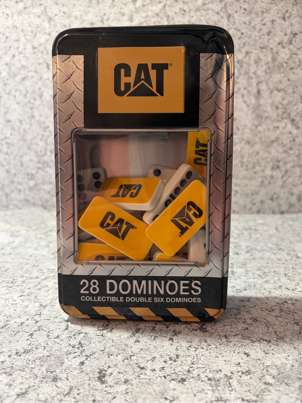 CAT Caterpillar Collectible Dominoes Set - 28 Piece Double Six Set in Window Tin